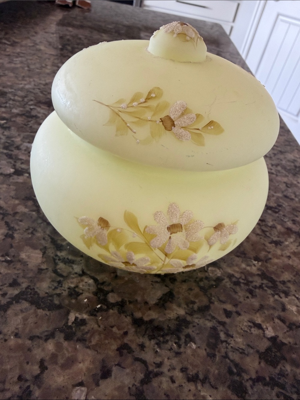Fenton Pale Yellow Hand-Painted Floral Covered Jar
